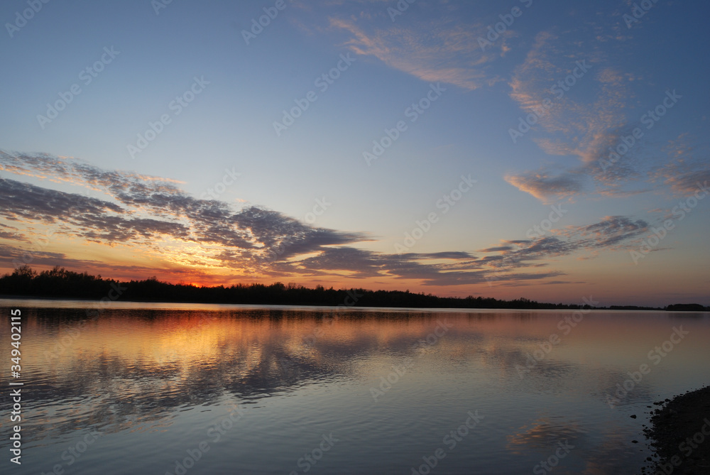 Fototapeta premium Evening on the Irtysh River, Omsk region, Siberia, Russia