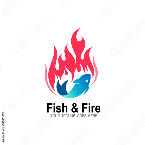 Fish with fire logo template, Fast food and fishing illustration