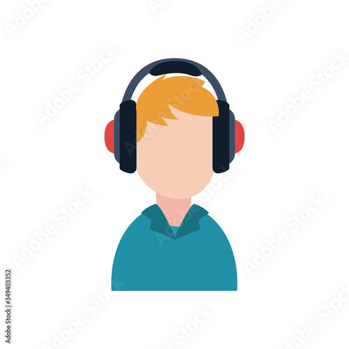 Avatar man with headphone flat style icon vector design
