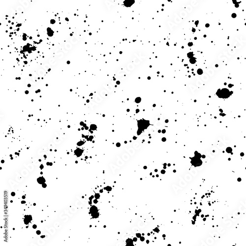 Ink splashes seamless pattern, black and white spray texture