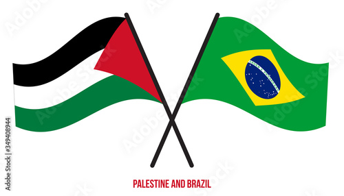 Palestine and Brazil Flags Crossed And Waving Flat Style. Official Proportion. Correct Colors