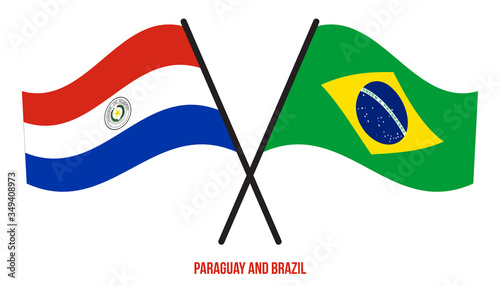 Paraguay and Brazil Flags Crossed And Waving Flat Style. Official Proportion. Correct Colors
