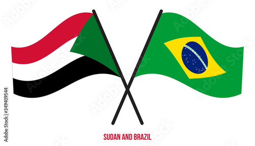 Sudan and Brazil Flags Crossed And Waving Flat Style. Official Proportion. Correct Colors