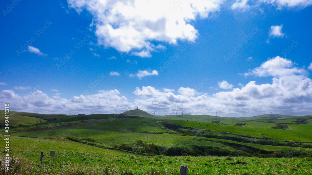 Naklejka premium 宗谷岬, 道, 空, 風景, 野原, 自然, 緑, 雲, 青