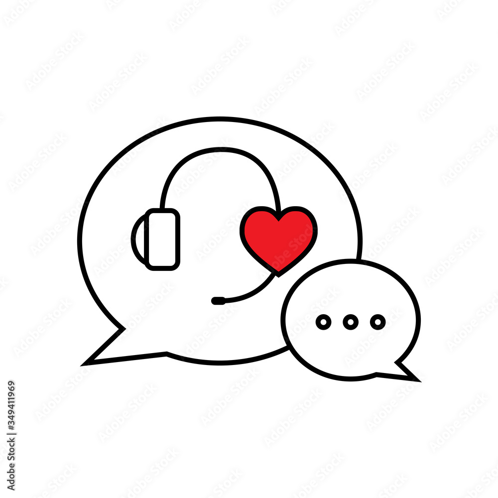 Live chat speech bubbles concept icon isolated from white background. Headset with Service mind (Heart) Shape.