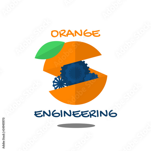 Agriculture Engineering Logo Template Design. Icon, Gears in orange. Sign or Symbol. farm, nature, ecology. Vector flat design.