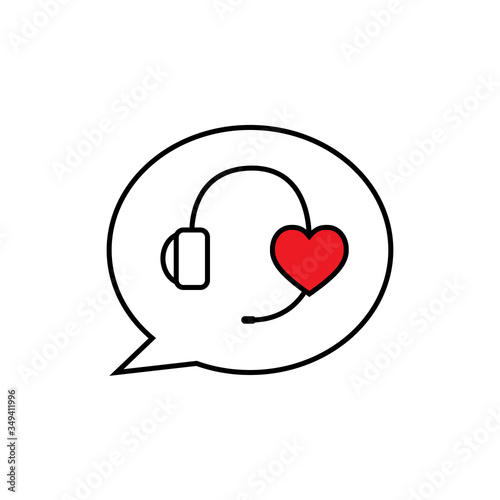 Serivce Support with headphones. Customer Support Icon. Consultation, telemarketing, consultant, secretary. Headset with heart shape, Service Mind.
