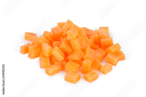 chopped carrot isolated on white background