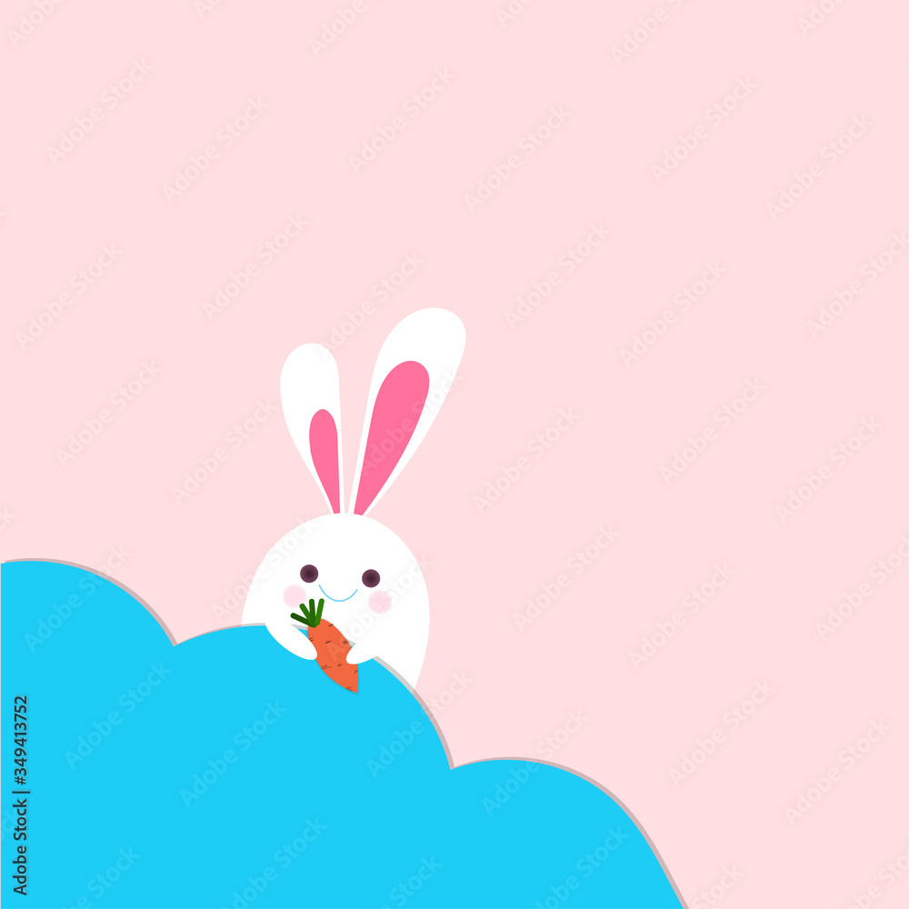 Cute white rabbit on blue cloud Cute white rabbit on blue cloud
