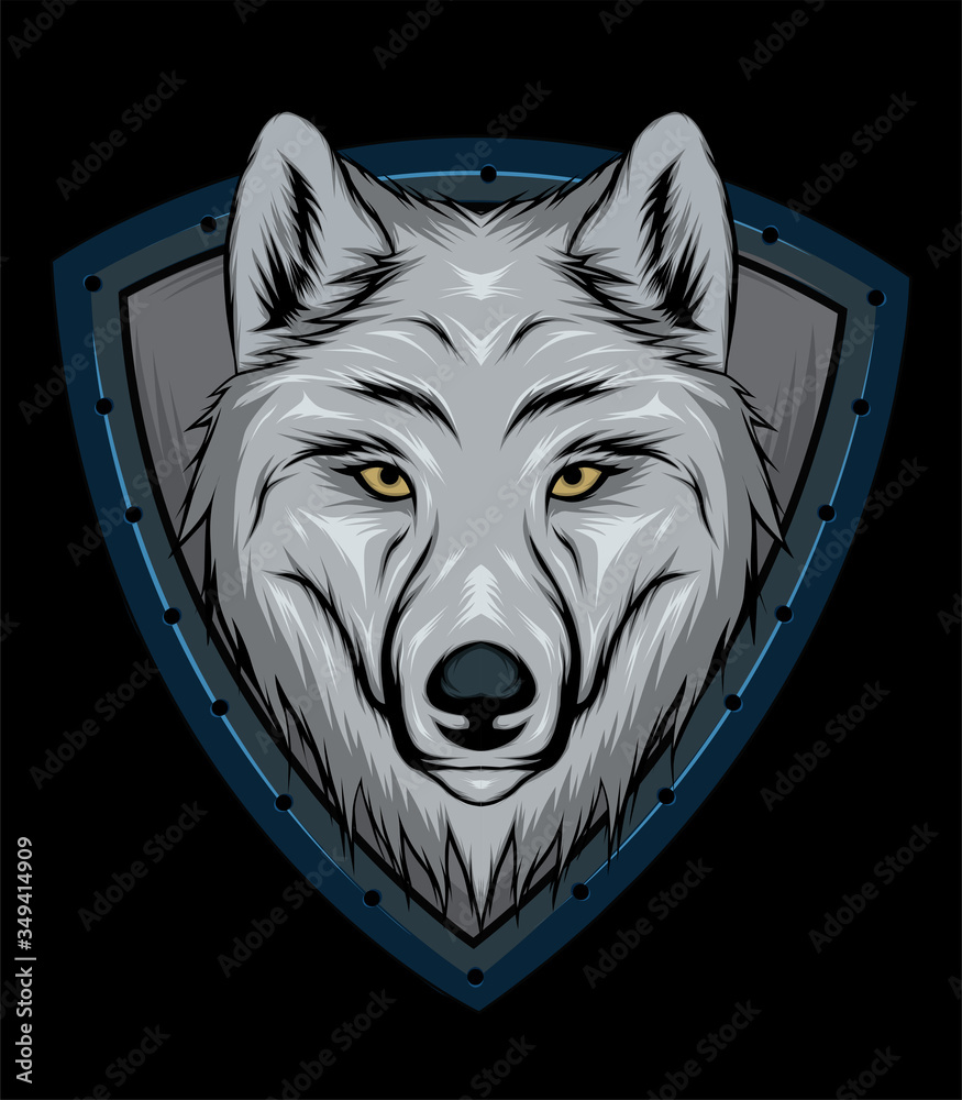 wolf face design. Wolf mascot logo. Frontal symmetric image of wolf ...