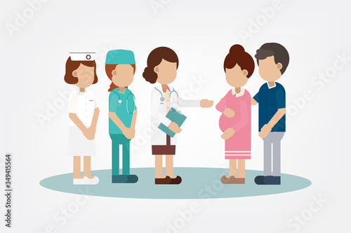 Gynecologist with pregnant woman flat design vector illustration