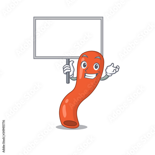 Cartoon picture of appendix mascot design style carries a board