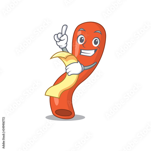 Appendix mascot character style with a menu on his hand