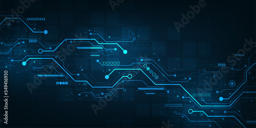 Digital circuit design on a dark blue background.