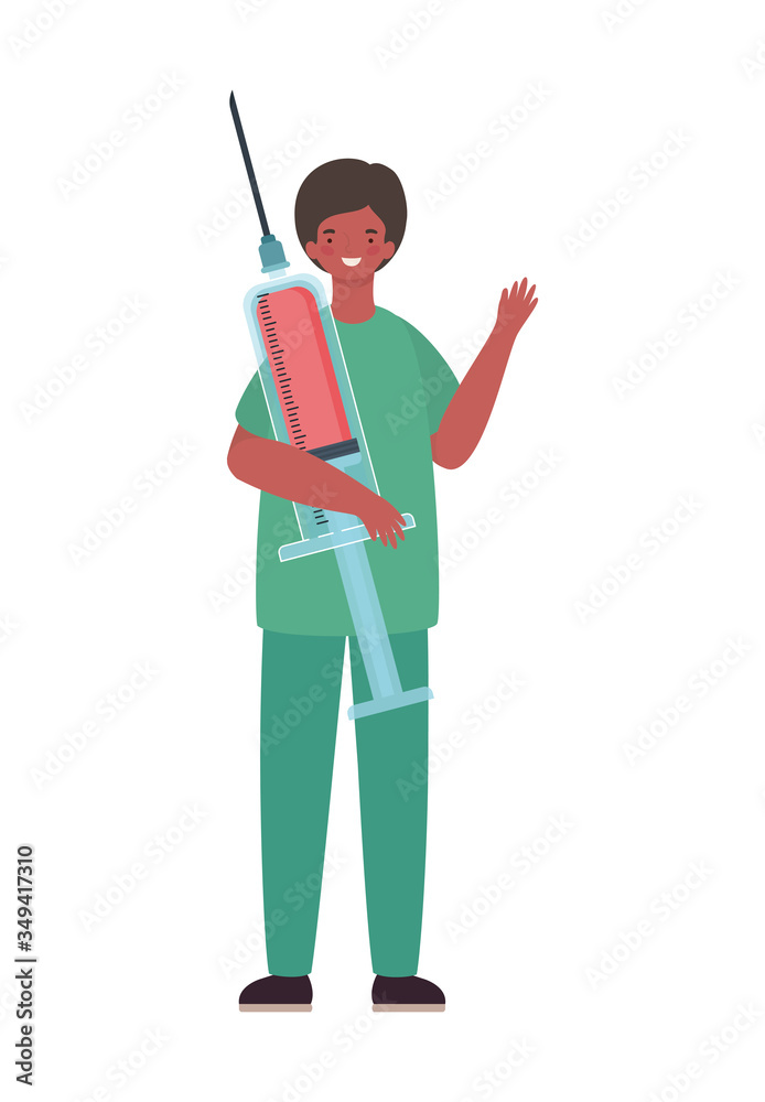 Man doctor with uniform and injection vector design Man doctor with uniform and injection vector design