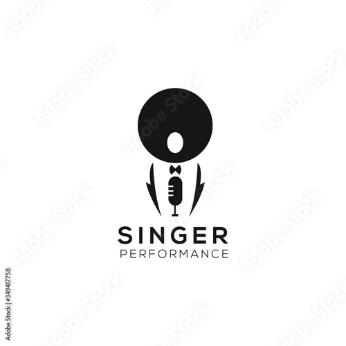 awesome modern singer or choir logo template, people bring microphone vector illustration	