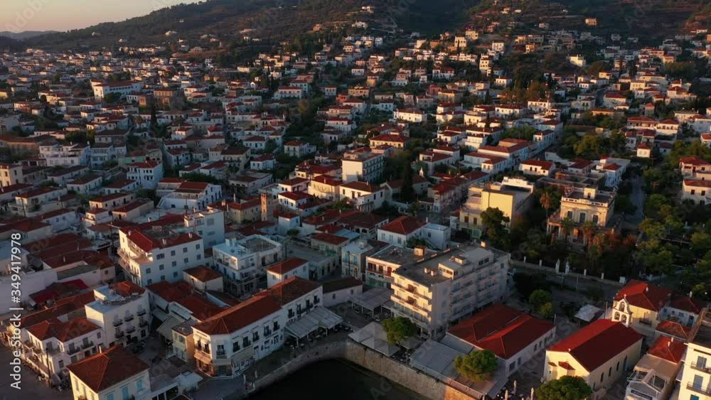 Greek island of Spetses in the Mediterranean Sea at sunrise. Greek island of Spetses in the Mediterranean Sea at sunrise.