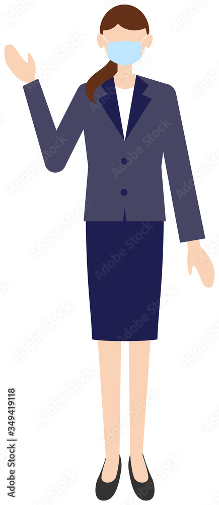 Vector image of business women in office uniform with mask