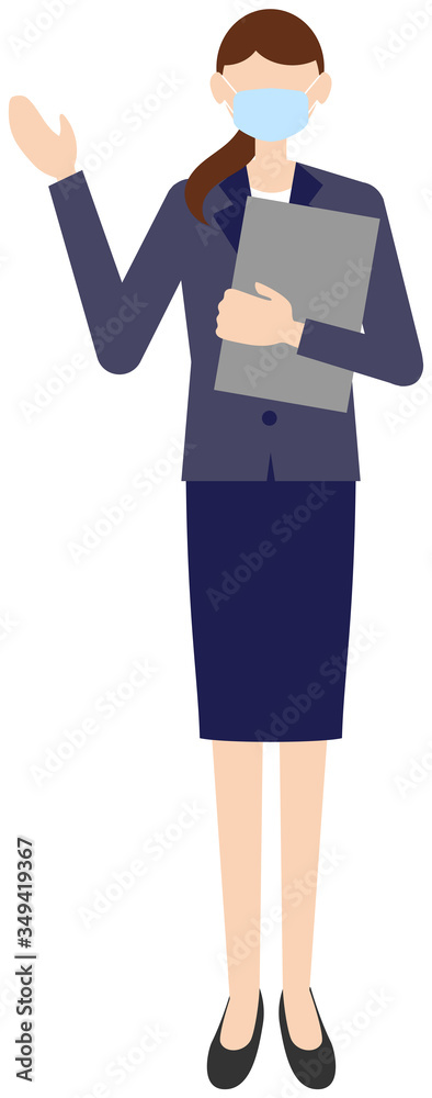 Vector image of business women in office uniform with mask Vector image of business women in office uniform with mask
