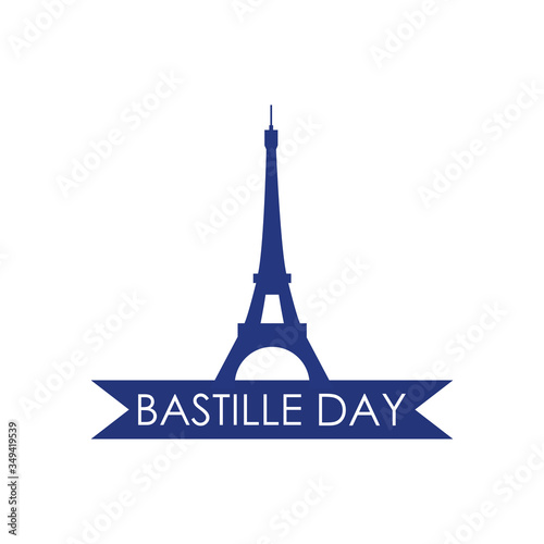 Bastille day concept  Eiffel tower and decorative ribbon  flat style