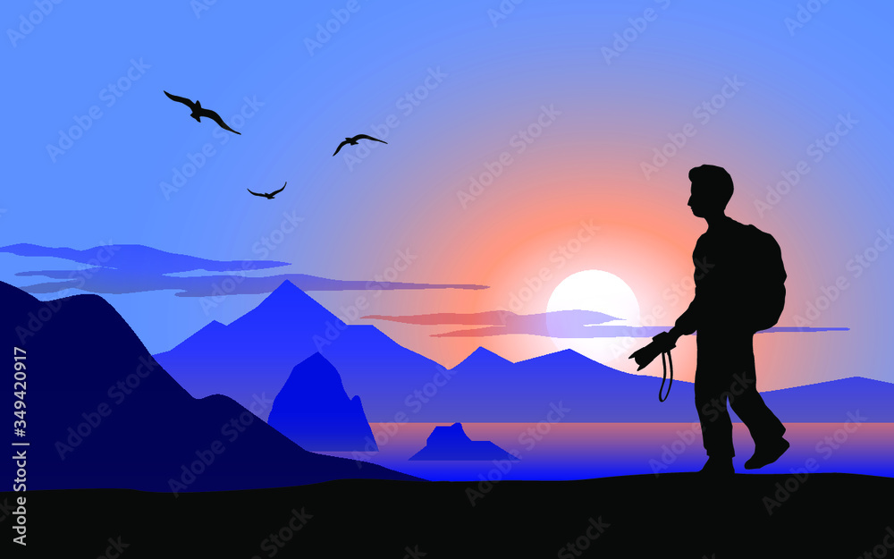 silhouette of a man in the mountains