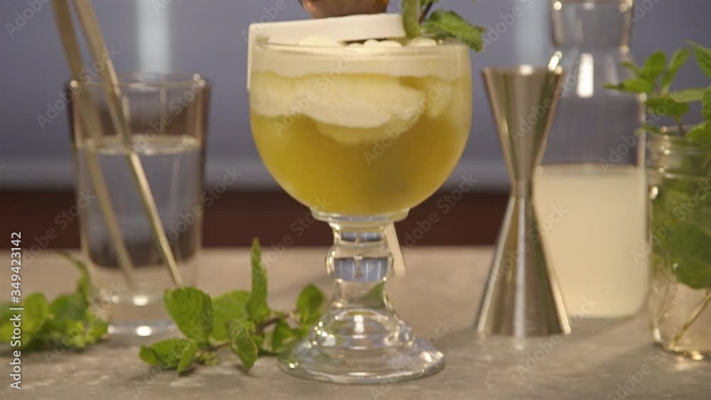 Drink with a glass bottle on top and mint - pedestal up Drink with a glass bottle on top and mint - pedestal up