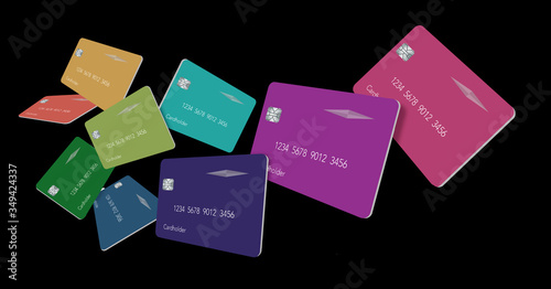 Nine credit cards float in this illustration.