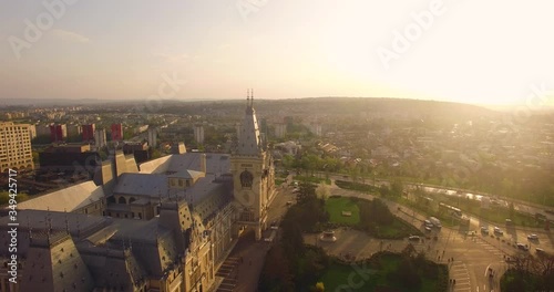 Aerial view of the Palace of culture Iasi Romania at dusk