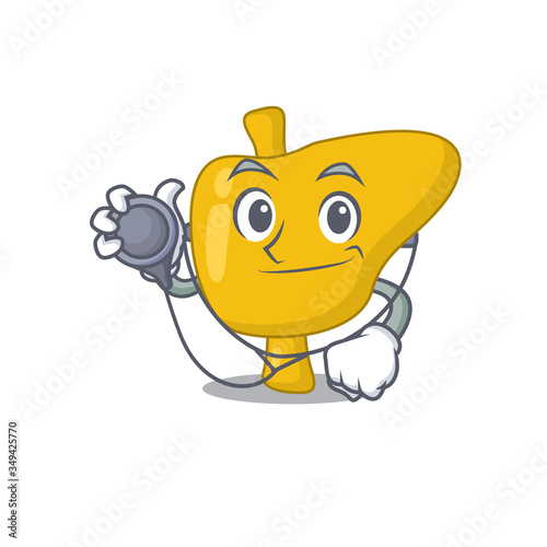 Smiley doctor cartoon character of liver with tools