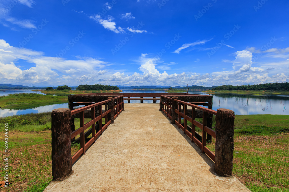 Dam and Reservoir viewpoint in sunny day with clouds Blue sky background, For use in agriculture and industry Dam and Reservoir viewpoint in sunny day with clouds Blue sky background, For use in agriculture and industry