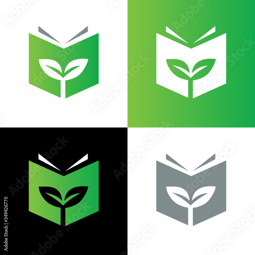 Eco book logo template, study agriculture symbol, learn gardening icon - Vector