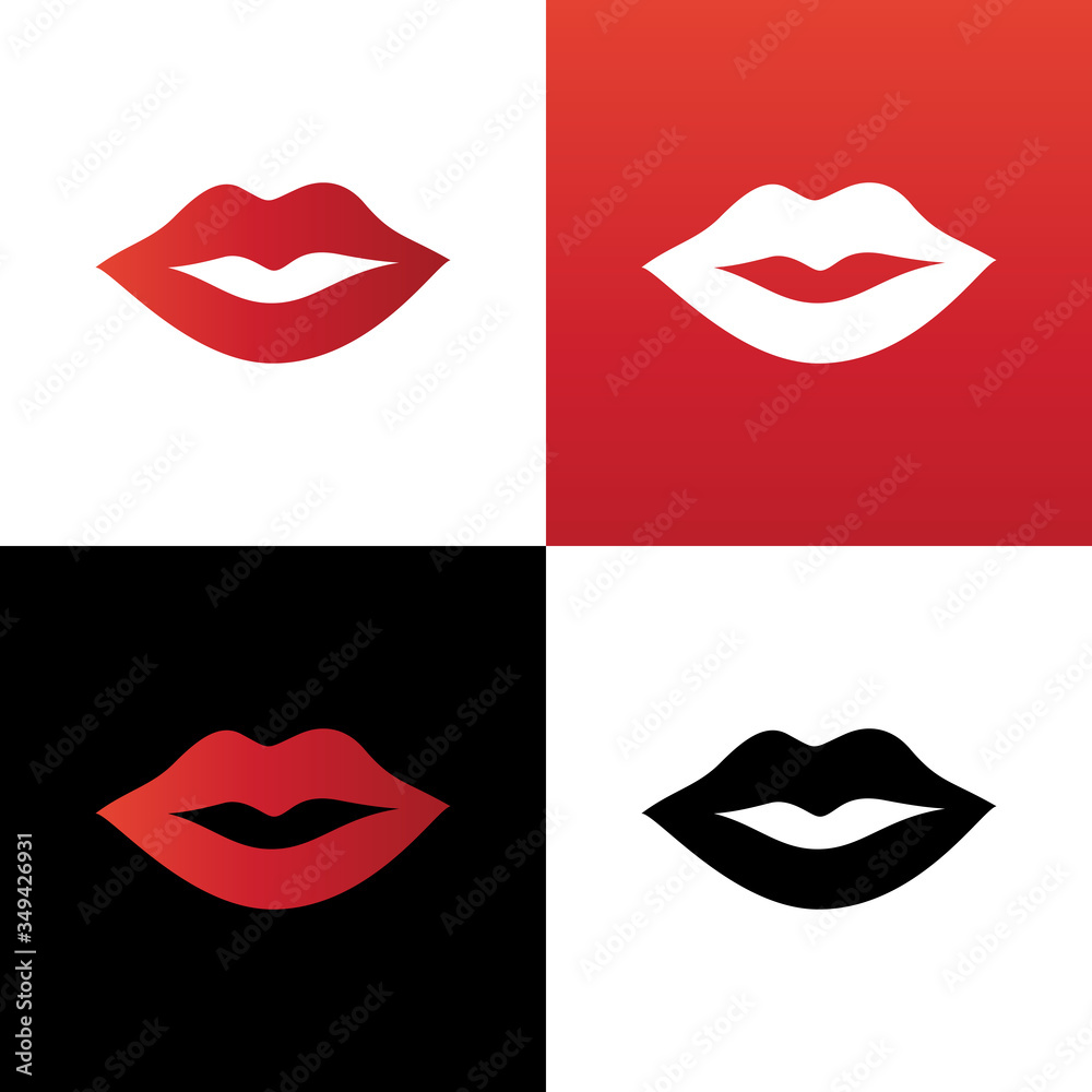 Red lips icon design template elements, lip silhouette illustration, mouth symbol vector Red lips icon design template elements, lip silhouette illustration, mouth symbol vector