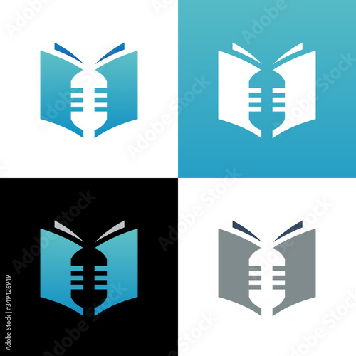 Learn podcast logo template, education channel icon, microphone and book symbol - Vector