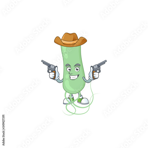 A masculine cowboy cartoon drawing of aquificae holding guns