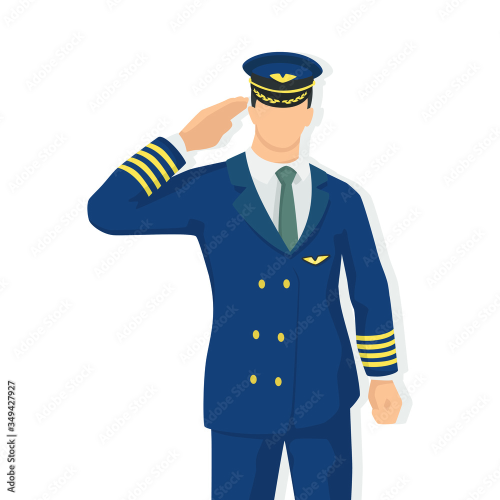 Airplane pilot in modern style vector illustration, man simple flat shadow isolated on white background, captain. Airplane pilot in modern style vector illustration, man simple flat shadow isolated on white background, captain.