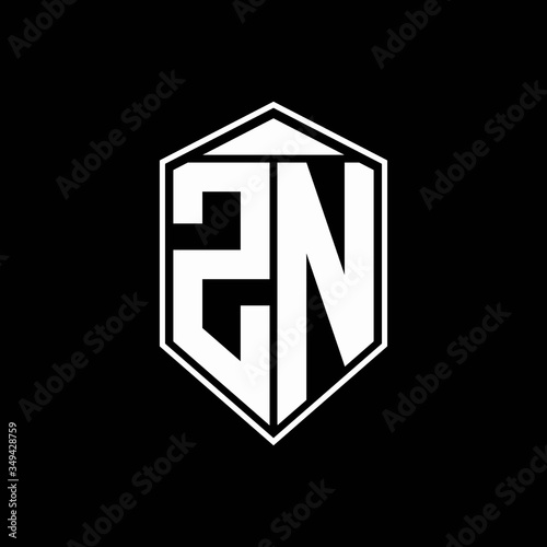 zn logo monogram with emblem shape combination tringle on top design template