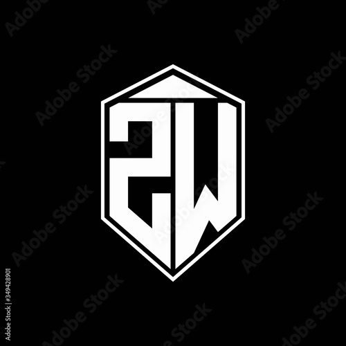 zw logo monogram with emblem shape combination tringle on top design template