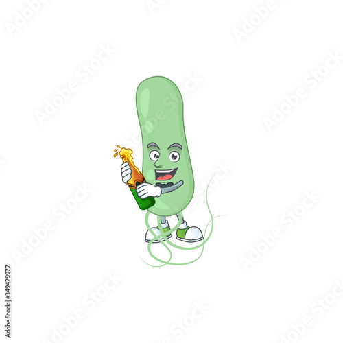Happy face of aquificae cartoon design toast with a bottle of beer