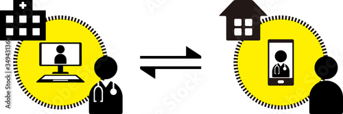 スマホで遠隔治療を受ける人　アイコン　ベクターイラスト