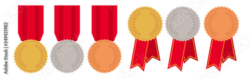 set of gold silver and bronze medals

