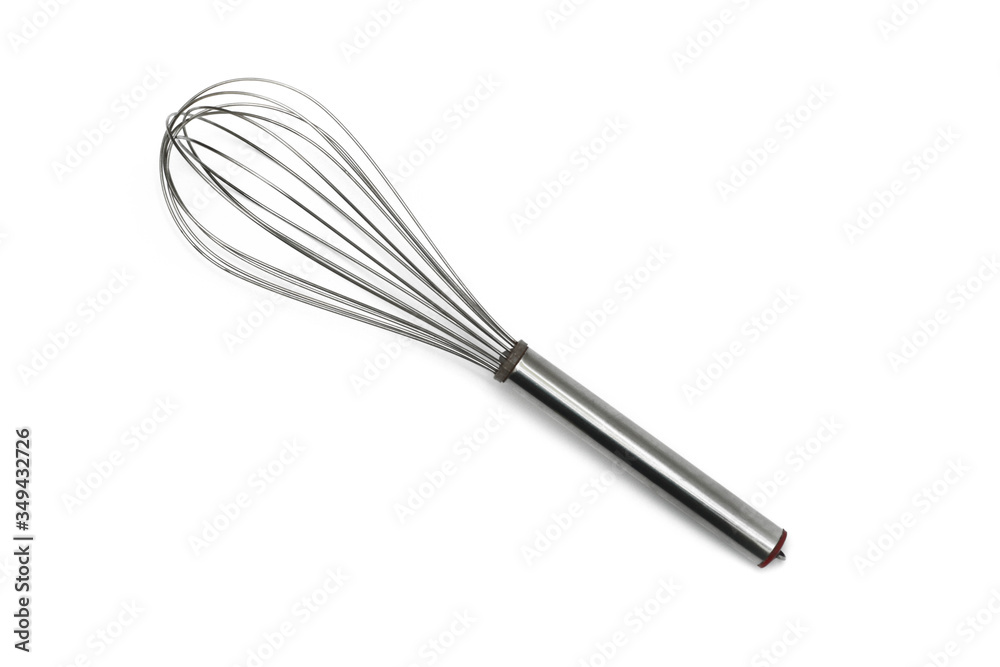 Close up egg beater over white background from top view. Close up egg beater over white background from top view.