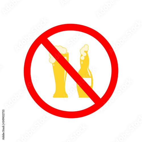 prohibition sign not allowed drink On Bottle And Glass Of Beer On White