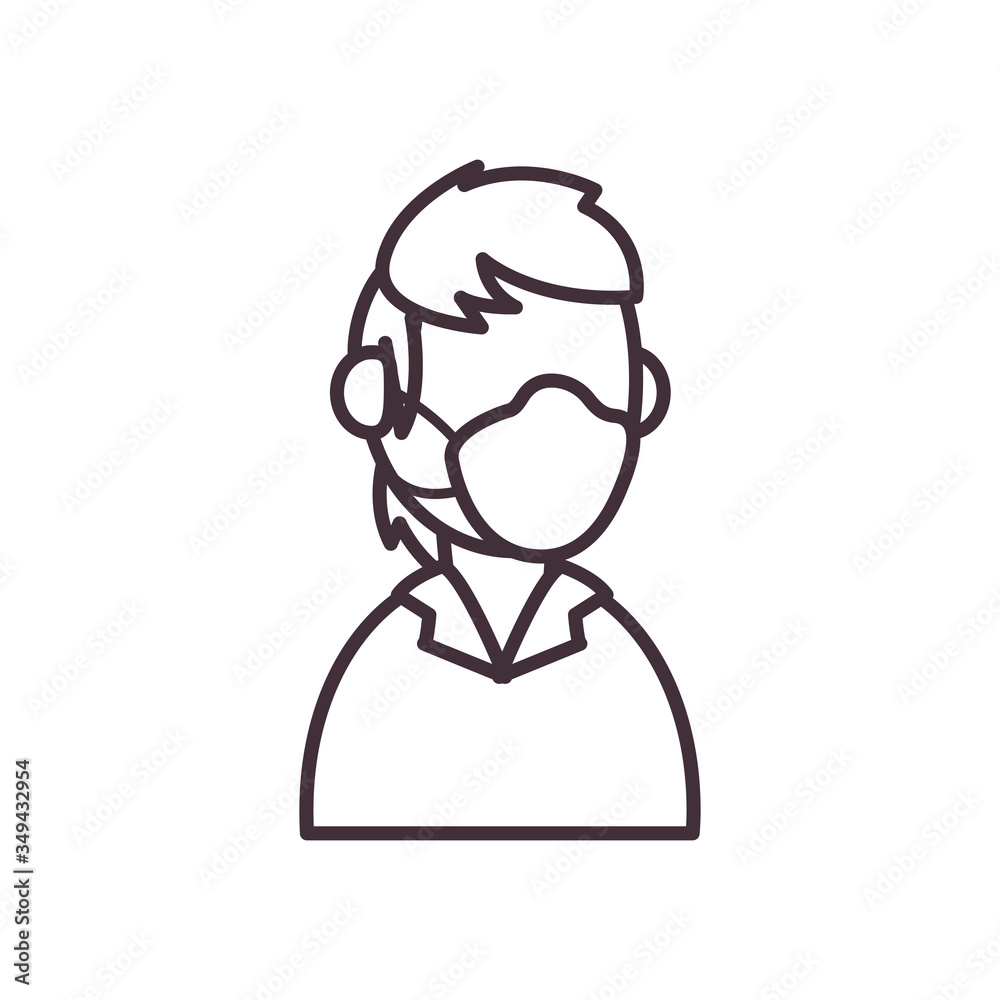 Man avatar with medical mask line style icon vector design
