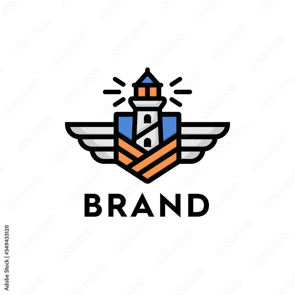 lighthouse emblem with shields and wings for logo premium vector
