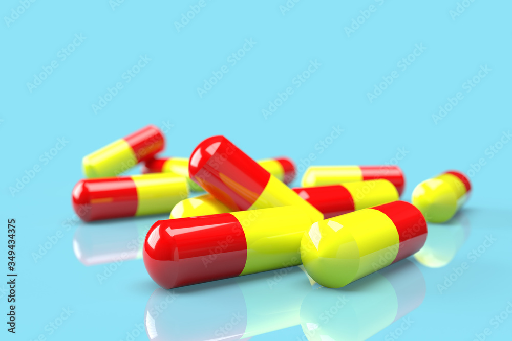 Pill capsule on blue background Pill capsule on blue background