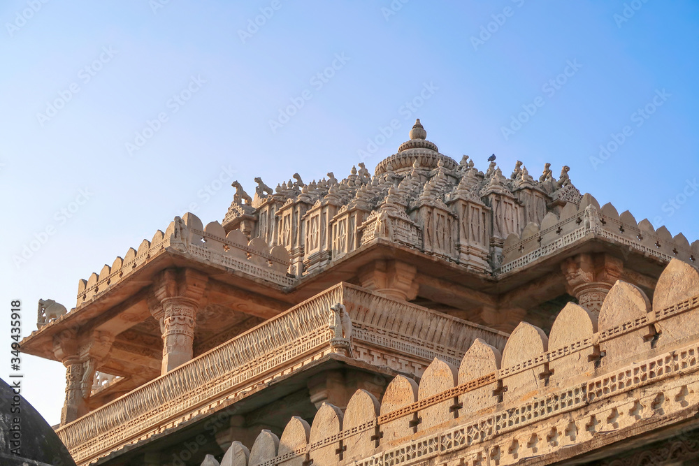 Exterior facades roofs of Jain Ranakpur Temple stone carving, Udaipur, Rajasthan, India , Udaipur, Rajasthan, India