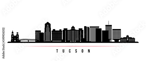 Tucson skyline horizontal banner. Black and white silhouette of Tucson, Arizona. Vector template for your design.