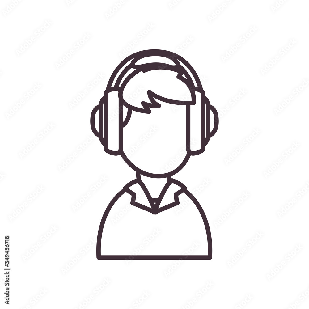 Avatar man with headphone line style icon vector design