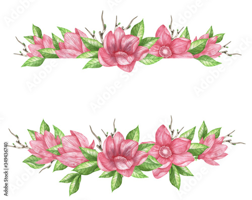 Frame of pink magnolias