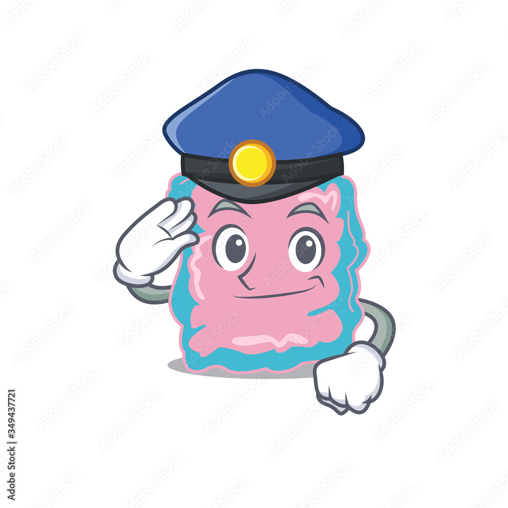 Police officer cartoon drawing of intestine wearing a blue hat Police officer cartoon drawing of intestine wearing a blue hat